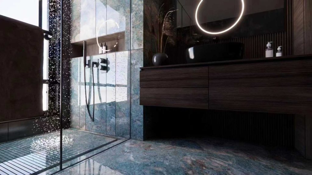 3. Amazon Blue Quartzite Bathroom