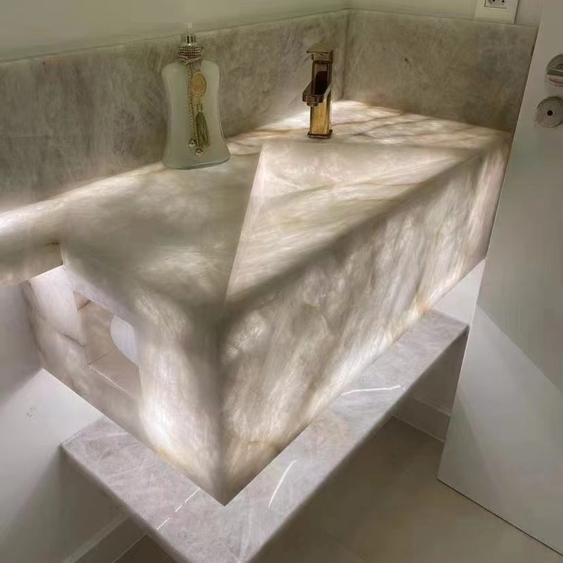 3. Cristallo White Quartzite Vanity