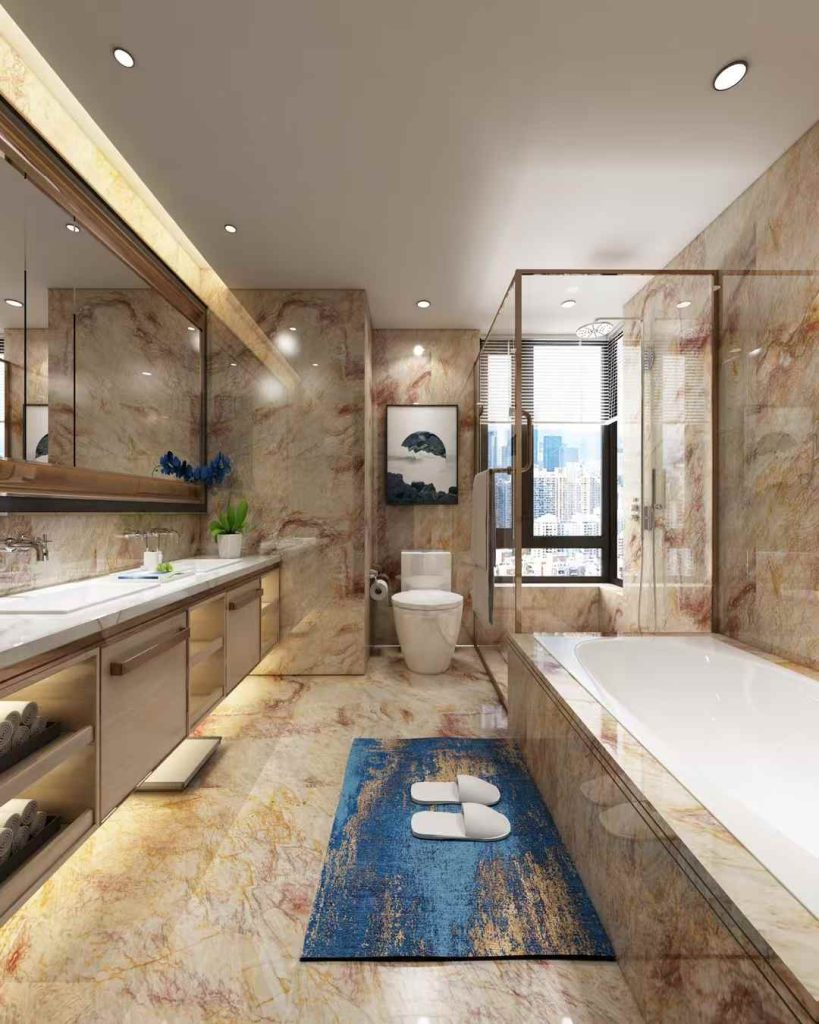 3.Nacarado Gold Quartzite Warm Bathroom (1)